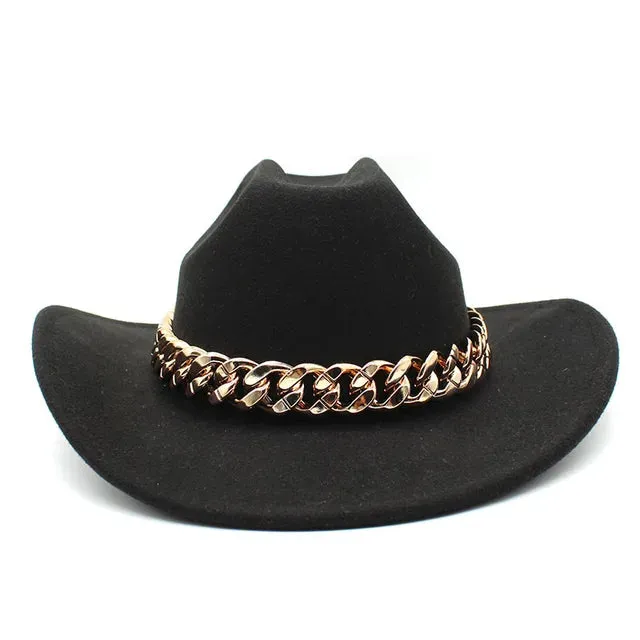 Vintage Western Cowboy Hat with Gold Chain Band