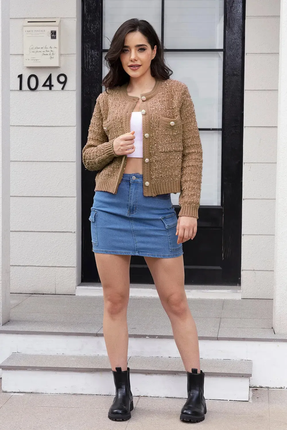 Women Cardigan Elegant Style, Perfect Gift For Wife, Gift For Sister, Button Up Round Neck Cardigan