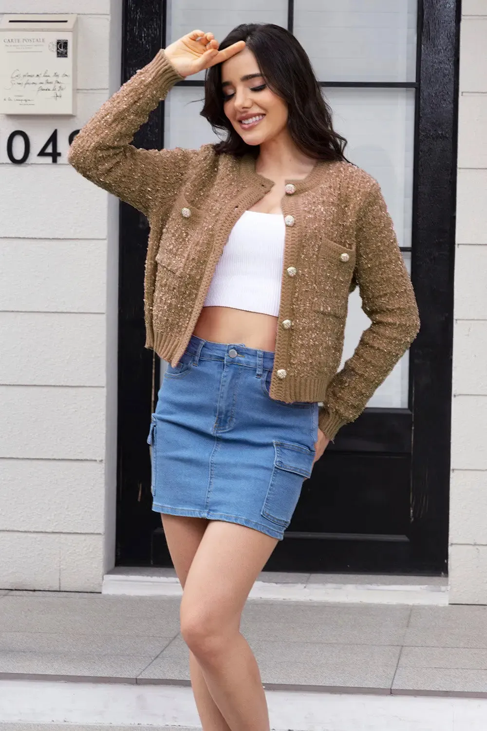 Women Cardigan Elegant Style, Perfect Gift For Wife, Gift For Sister, Button Up Round Neck Cardigan