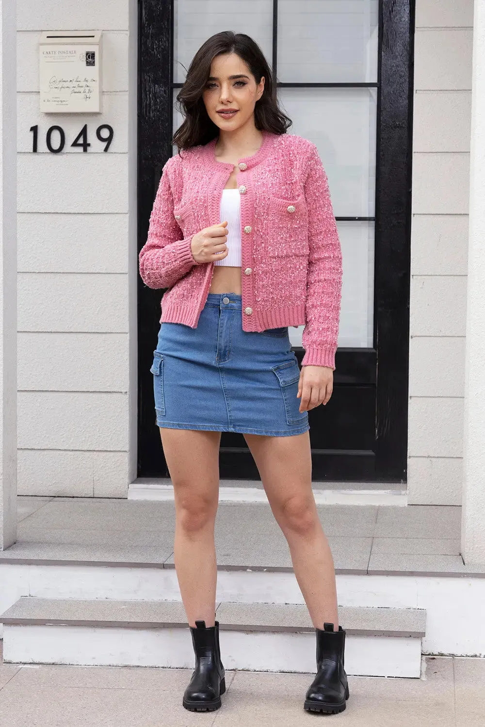 Women Cardigan Elegant Style, Perfect Gift For Wife, Gift For Sister, Button Up Round Neck Cardigan