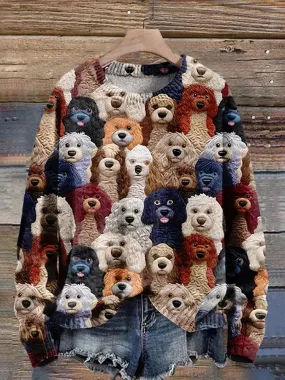 Women's Trendy Multicoloured Knitted Jumper with Dog Print | Ideal for Autumn/Winter