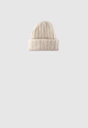 YUKI - Alpaca Double Layered Hand-Knit Ribbed Hat in Ivory
