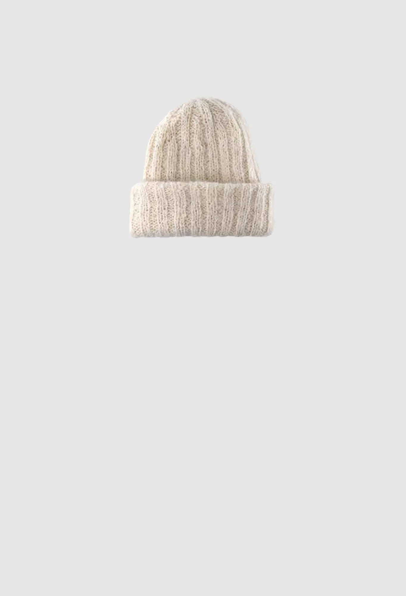 YUKI - Alpaca Double Layered Hand-Knit Ribbed Hat in Ivory